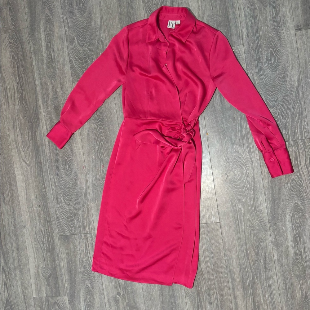 Worthington Fuchsia Long Sleeve Wrap Dress 100% Polyester Size Medium